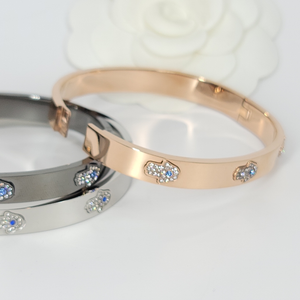 NEW Hamsa Pave CZ Stainless Steel Bangle Bracelet - Picture 6 of 10